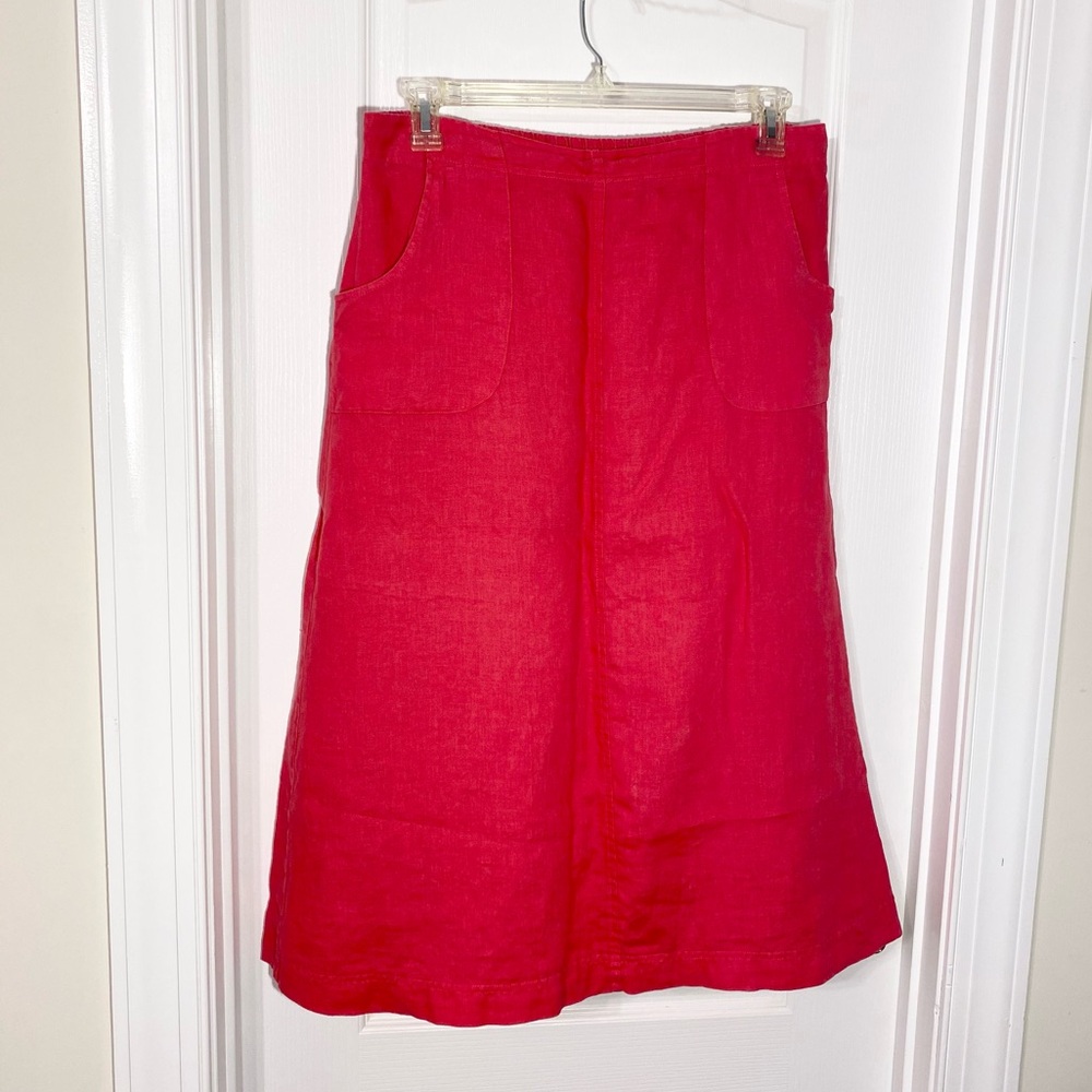 Vintage LINEN A-Line Midi Skirt w/ Pockets from Choices Hot Pink Size Large